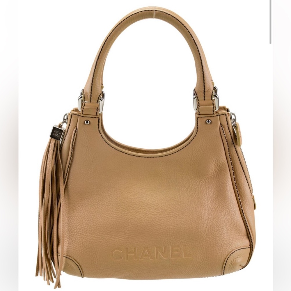 Chanel Tan Leather Shoulder Bag with Tassel Details
